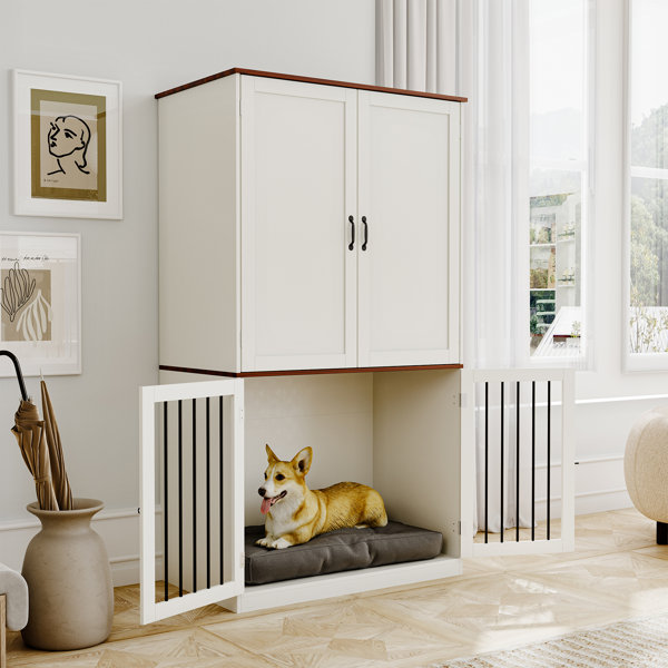 Dog Crate Furniture With Storage Cabinet Indoor Wooden Dog Kennel Cage With  Doors 39”X24”X71”H